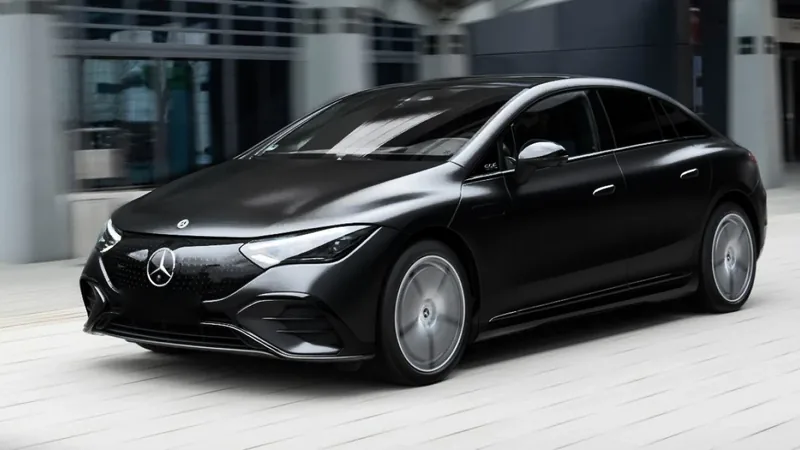 Black Mercedes-Benz EQE 300, all-electric business sedan